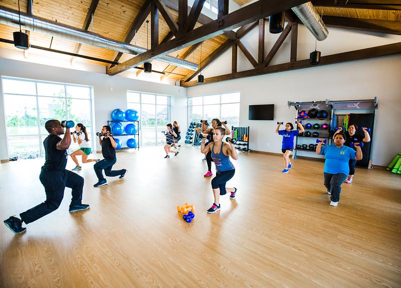 Harvest Green residents can take yoga, zumba, pilates classes at The Farmhouse.