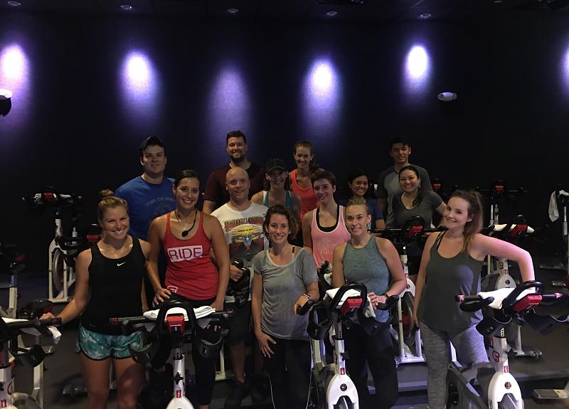 Spin class is one the group fitness classes available at Harvest Green.